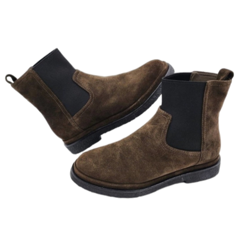 Vince Litton Water-Repellent Suede Chelsea Ankle Boots Olive Size 6